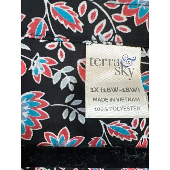 Terra Sky Belted Floral Tunic Blouse Novelty Print Sz 1X Gathered Sleeve - Picture 3 of 6